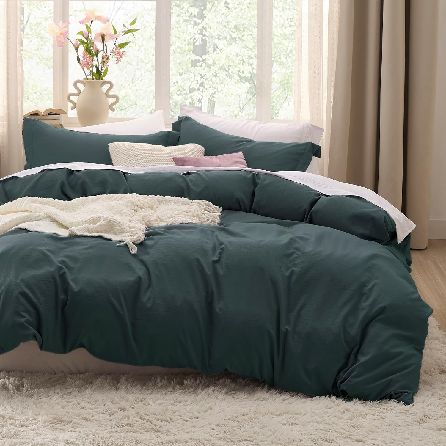 Bedsure Forest Green California King Duvet Cover Set for Comfort