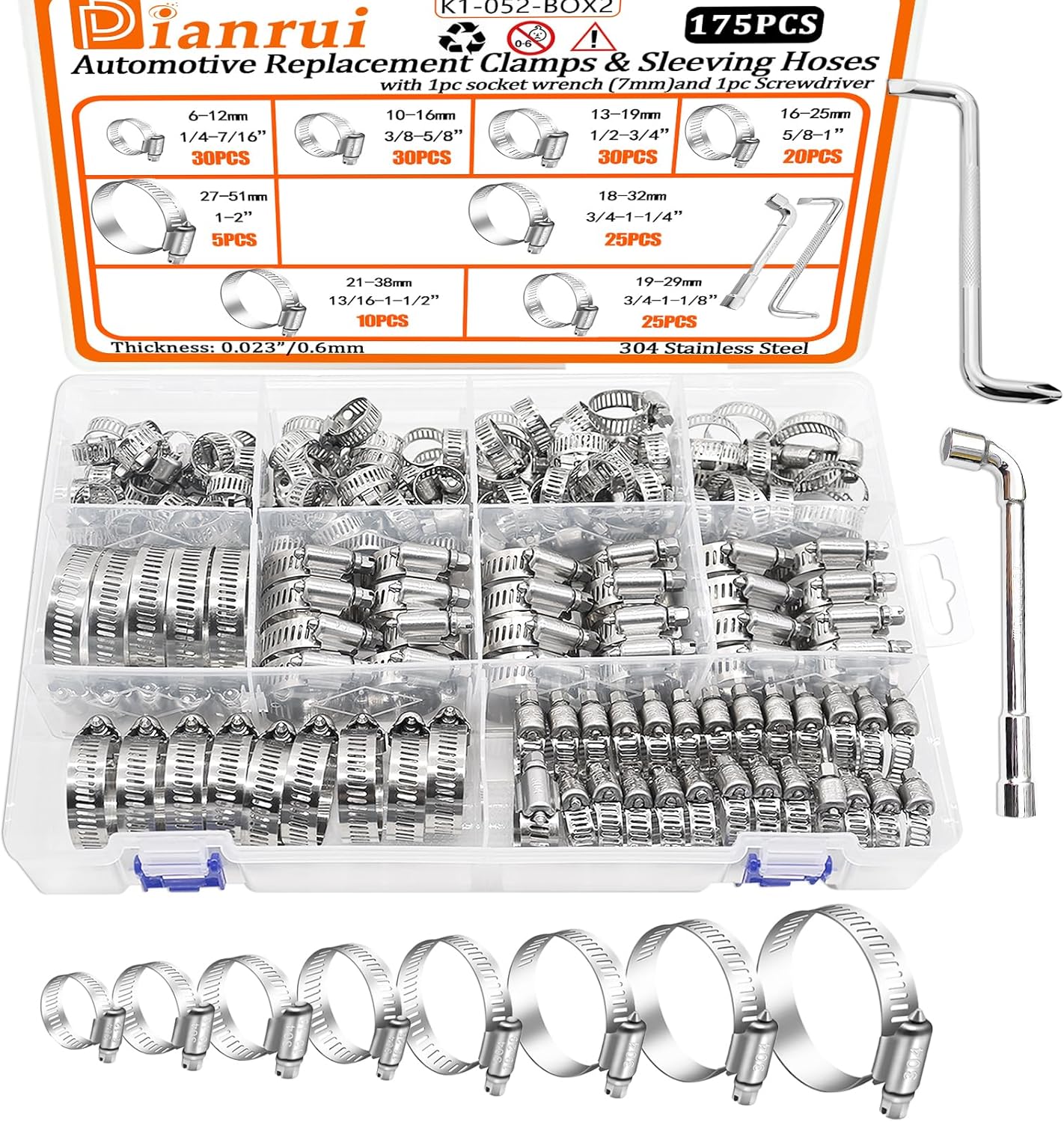 175 PCS Heavy Duty Hose Clamp Assortment Kit for All Needs
