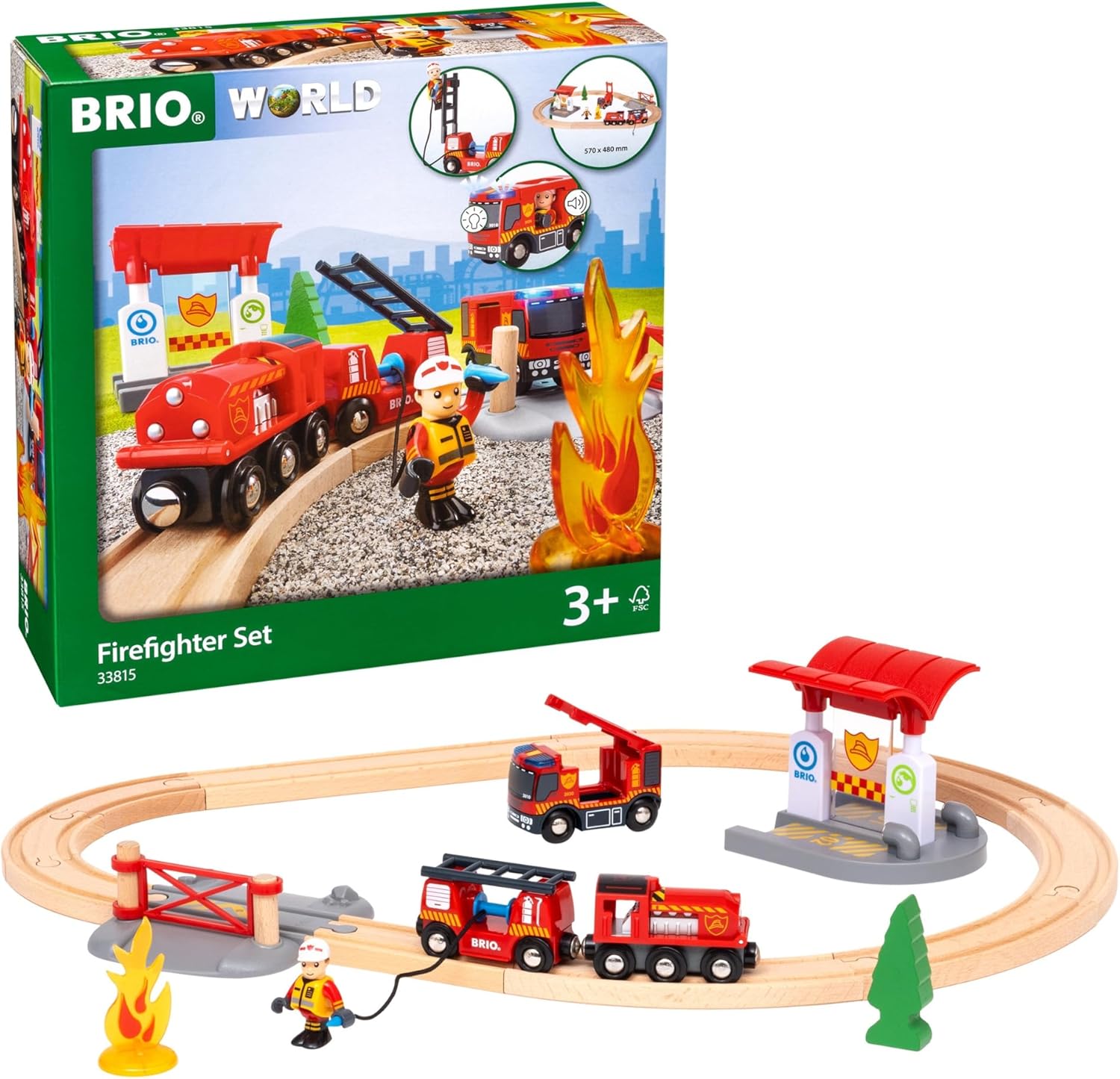 BRIO World Rescue Firefighter Set - 18-Piece Wooden Train Set