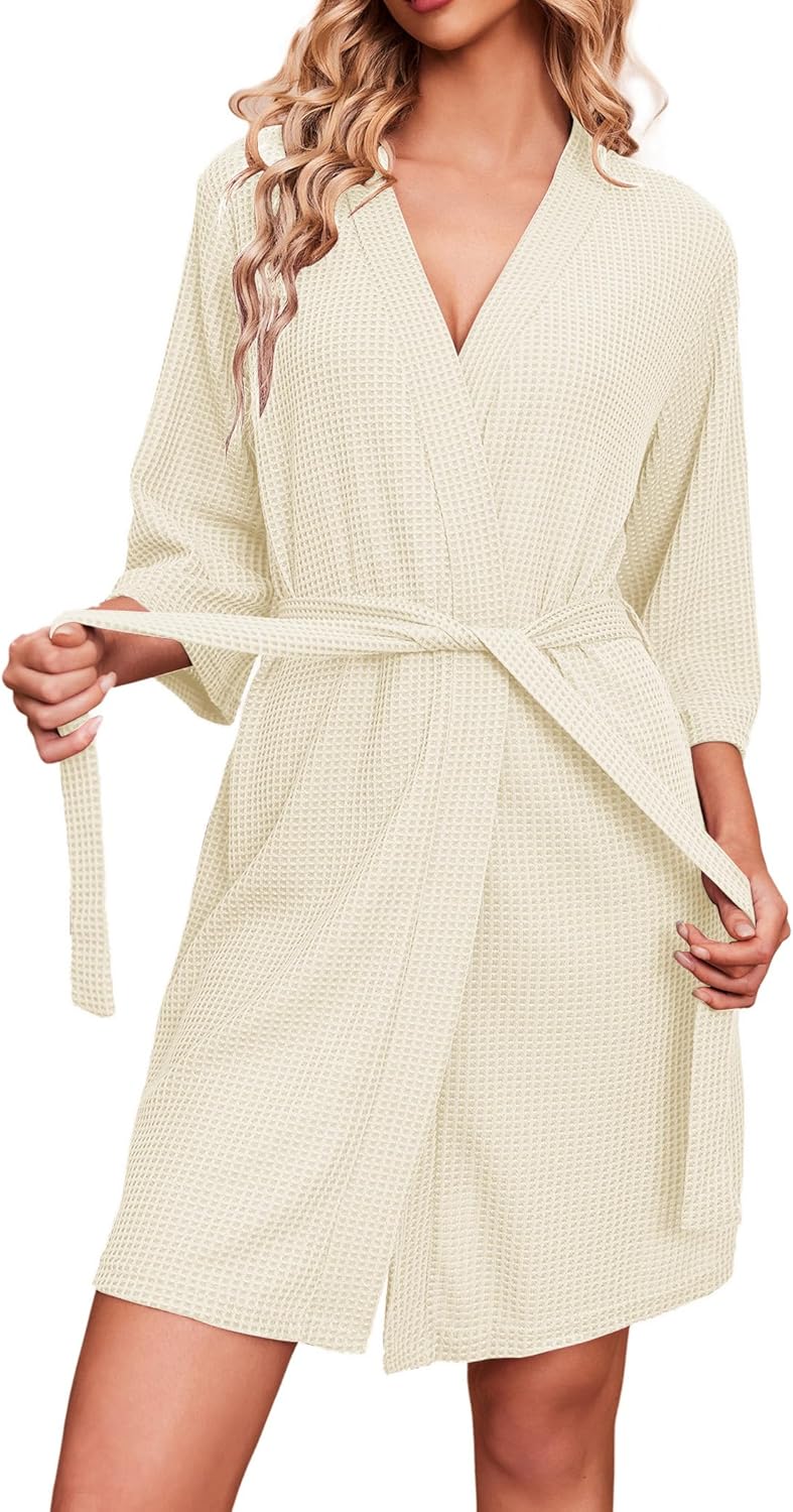 Ekouaer Waffle Knit Bathrobe for Women - Soft Lightweight Comfort