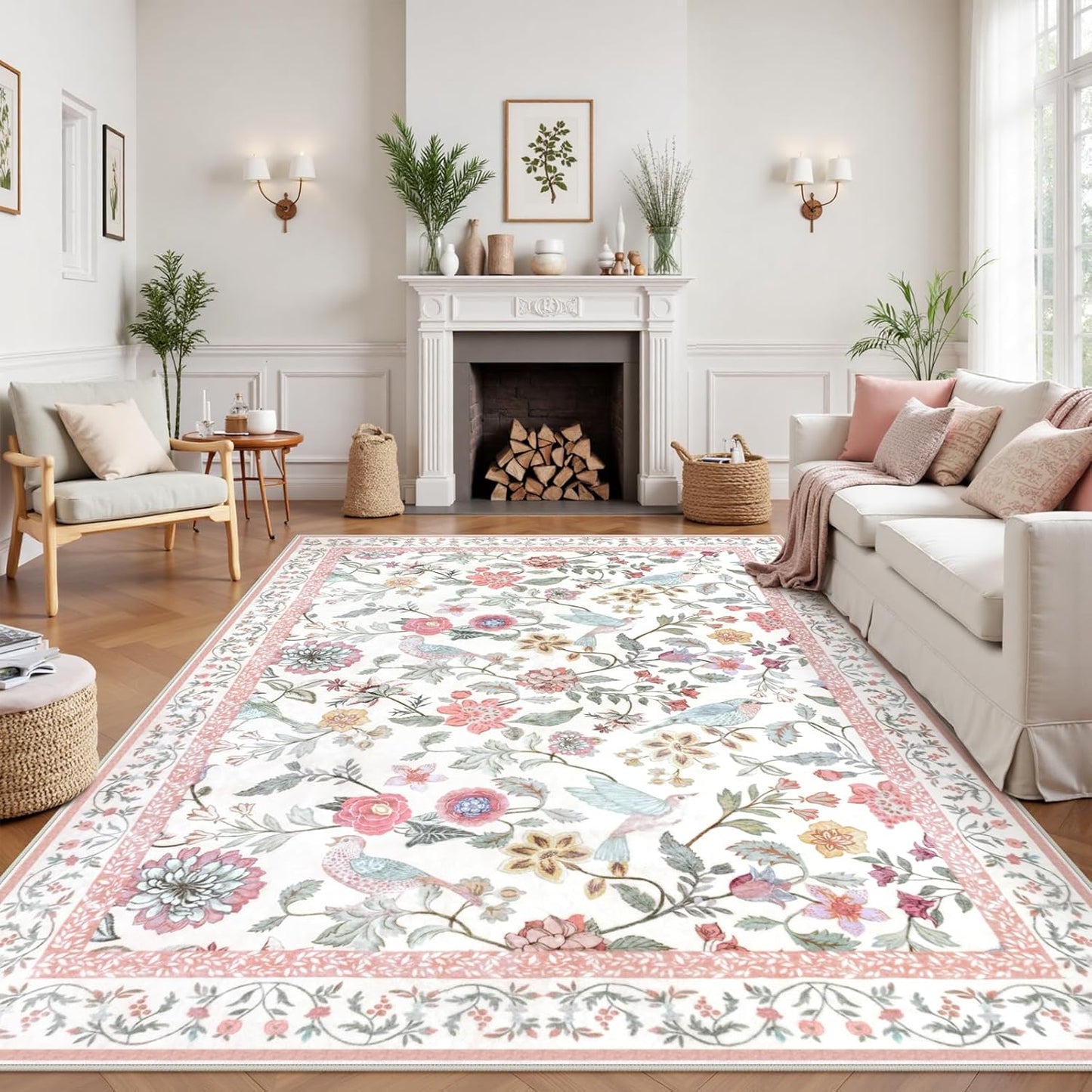 Floral Washable 6x9 Area Rugs for Living Room and Bedroom