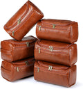 Groomsmen Toiletry Bags 6 Pack - Leather Travel Dopp Kit Set