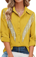 MyMore Womens Sparkly Fringe Button Down Shirt - Western