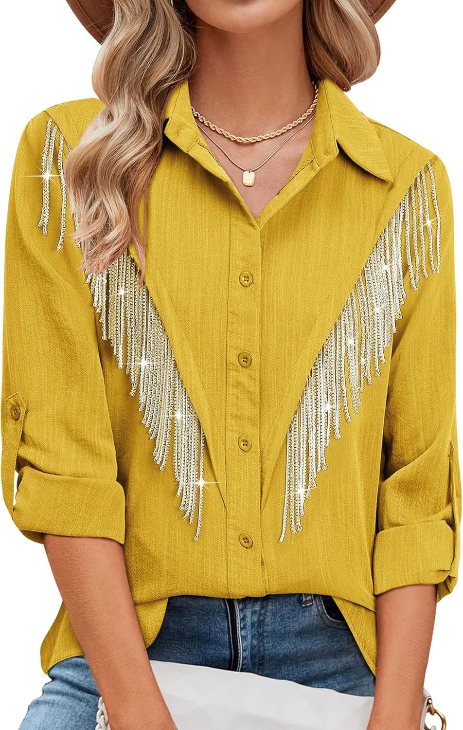 Sparkly Fringe Button Down Shirt for Western Cowgirl Style
