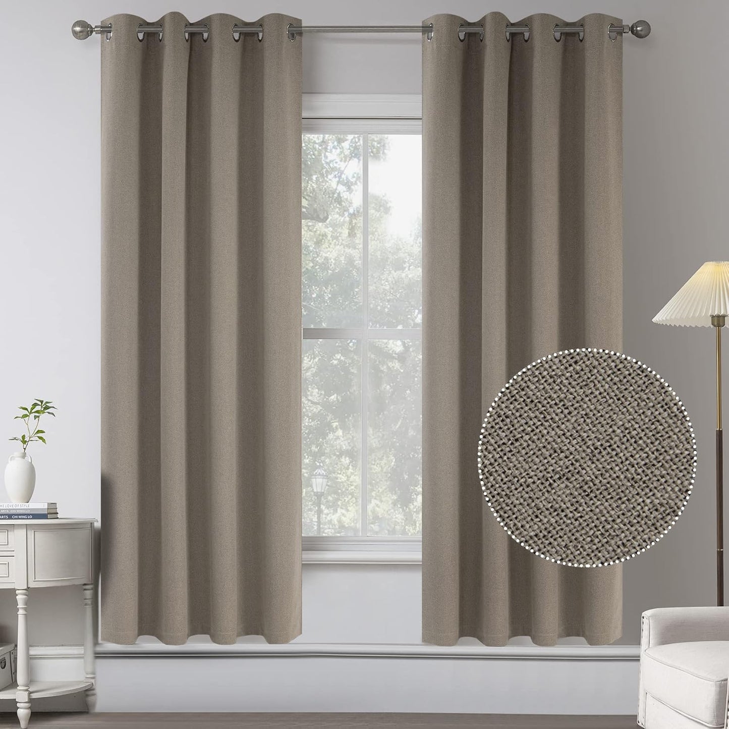 Taupe Absolutely Blackout Textured Linen Look Curtain Draperies
