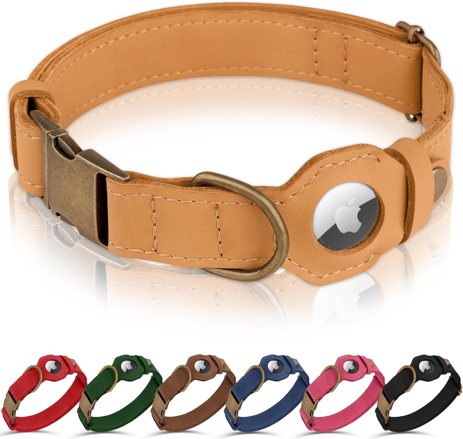 AirTag Dog Collar - Genuine Leather with GPS Tracking Holder