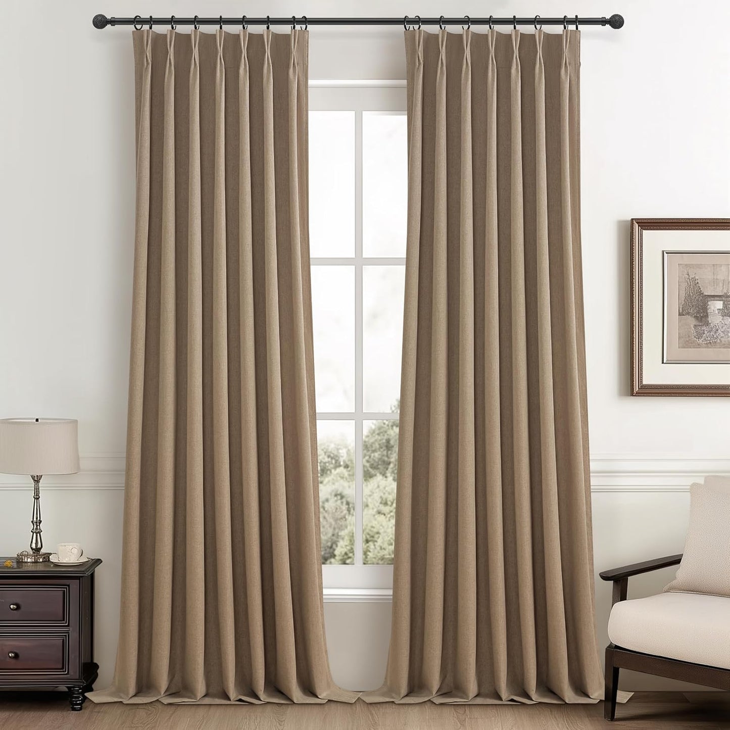 RustBrown Linen Pinch Pleated Curtains for Total Blackout