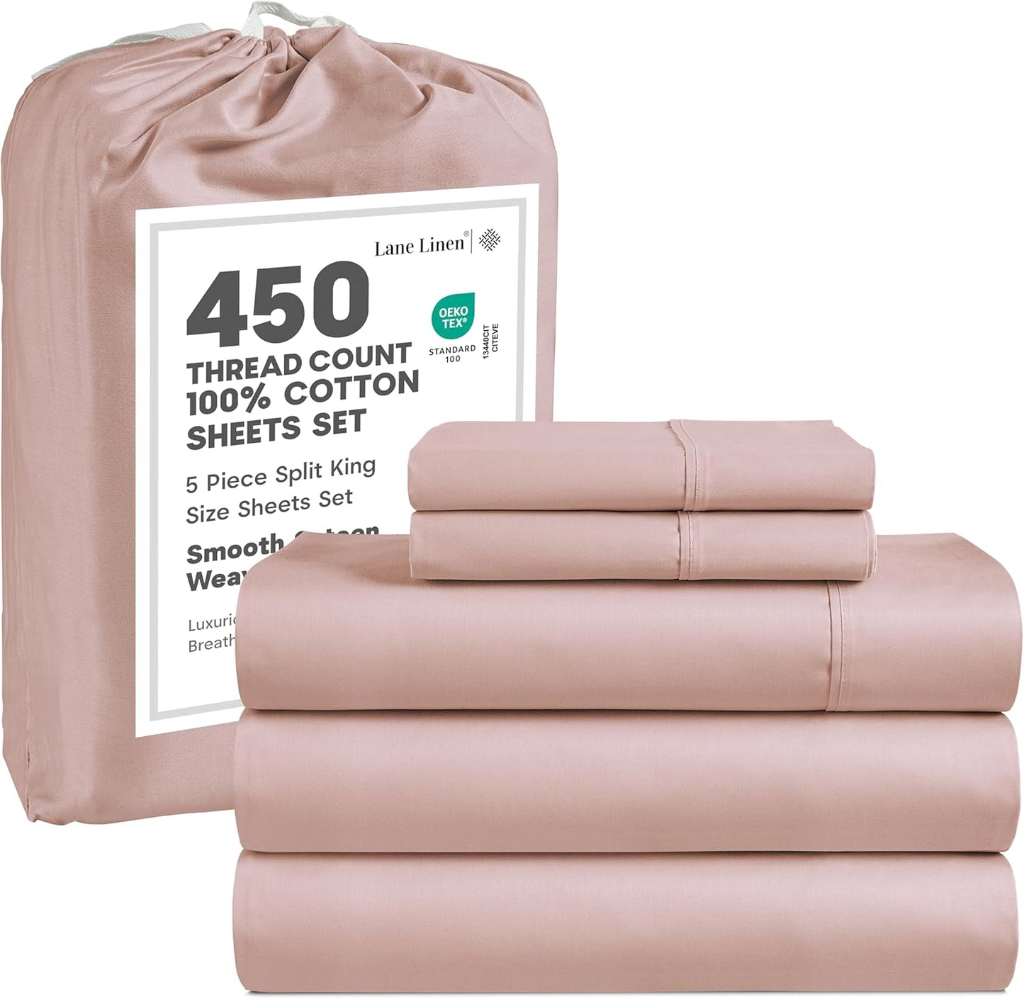 Split King Sheets Set by Lane Linen - 450 Thread Count Cotton