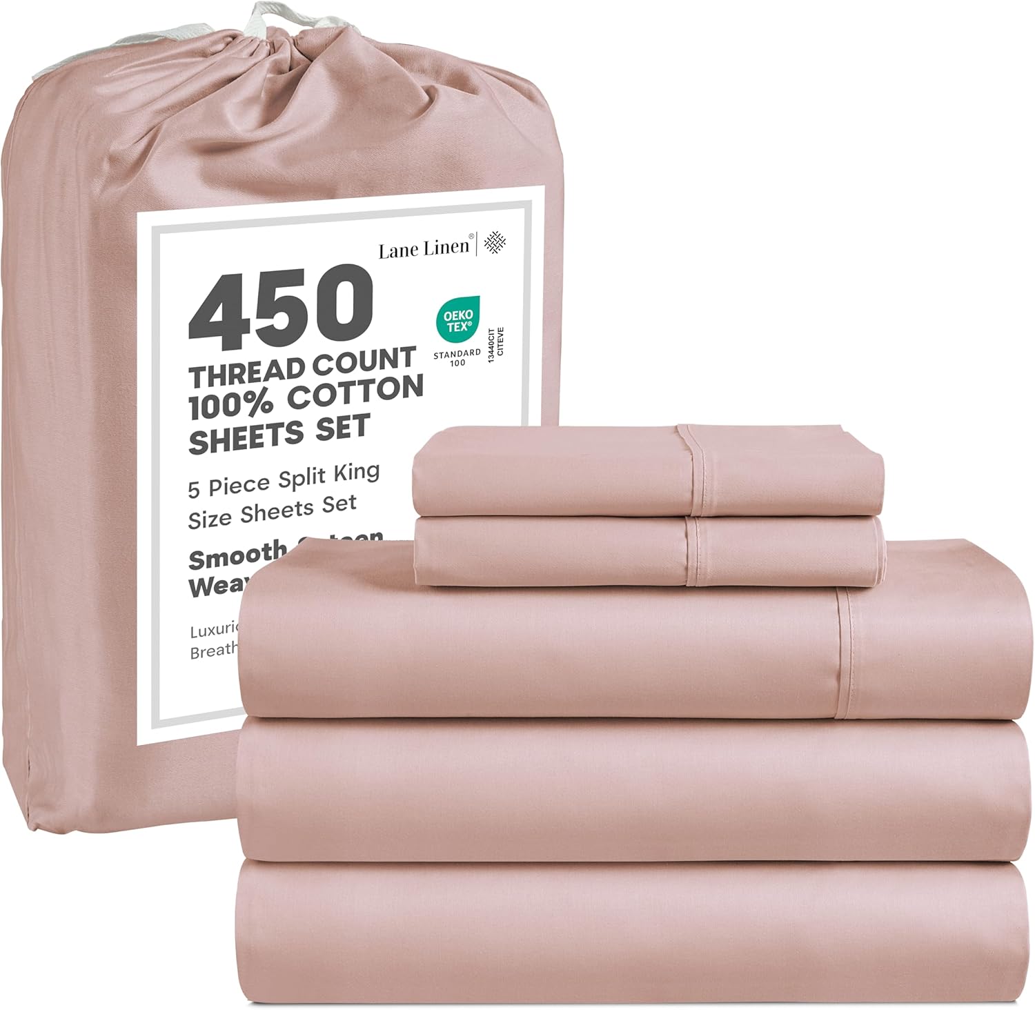 Split King Sheets Set by Lane Linen - 450 Thread Count Cotton