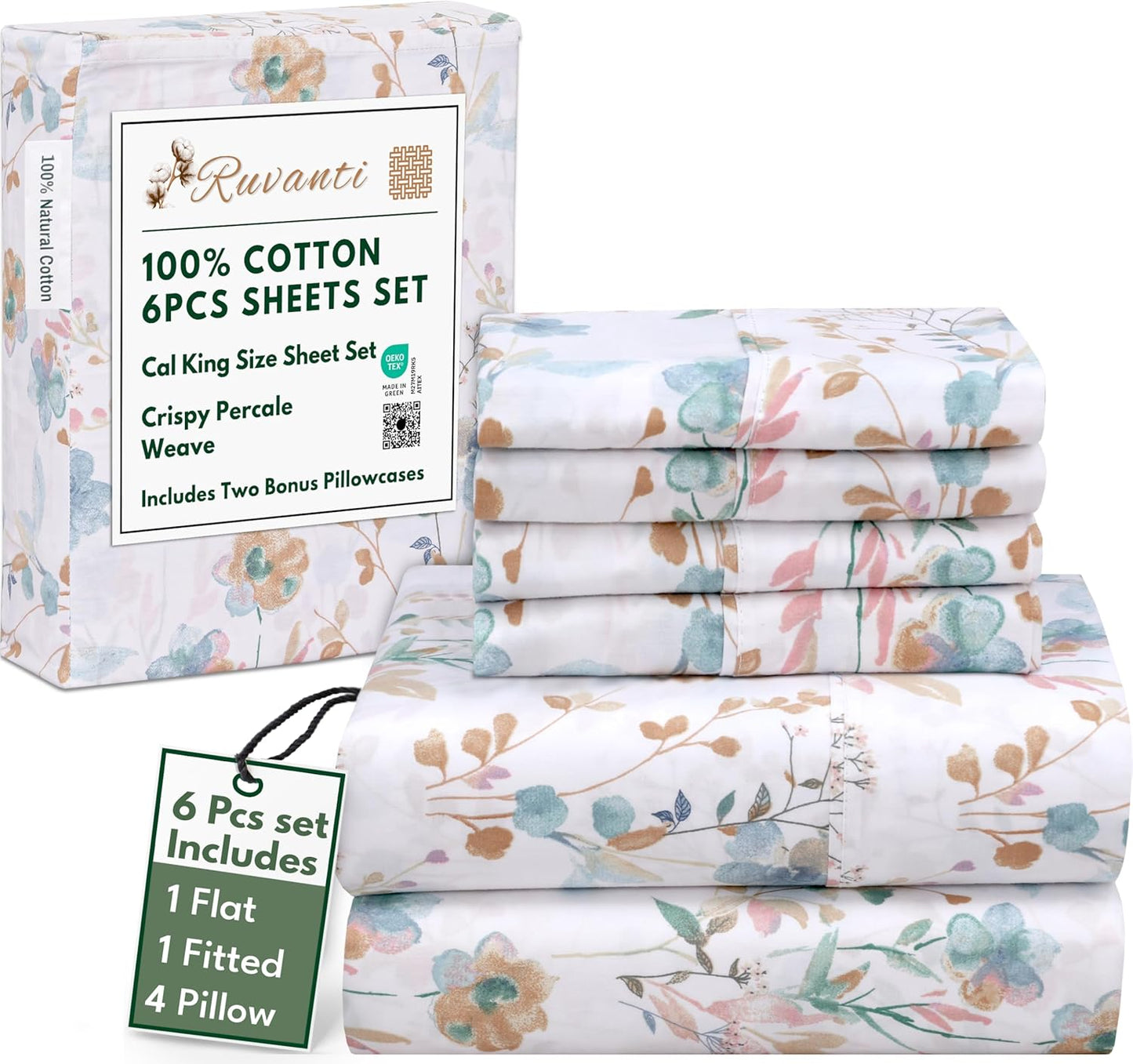 RUVANTI 6 Pcs Cotton Sheets - Soft, Lightweight & Breathable