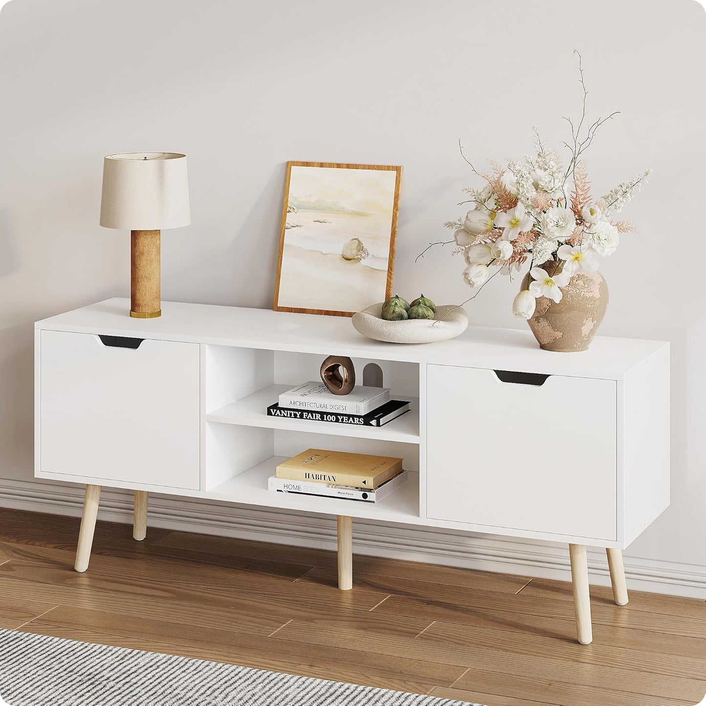 White TV Stand for 50-60 inch TVs - Storage & Style!
