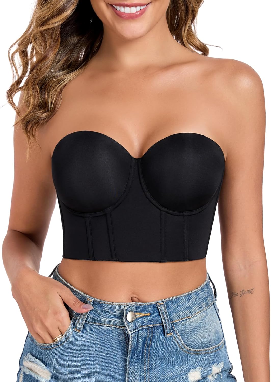 Lemorosy Women's Longline Strapless Bra for Full Figure Comfort