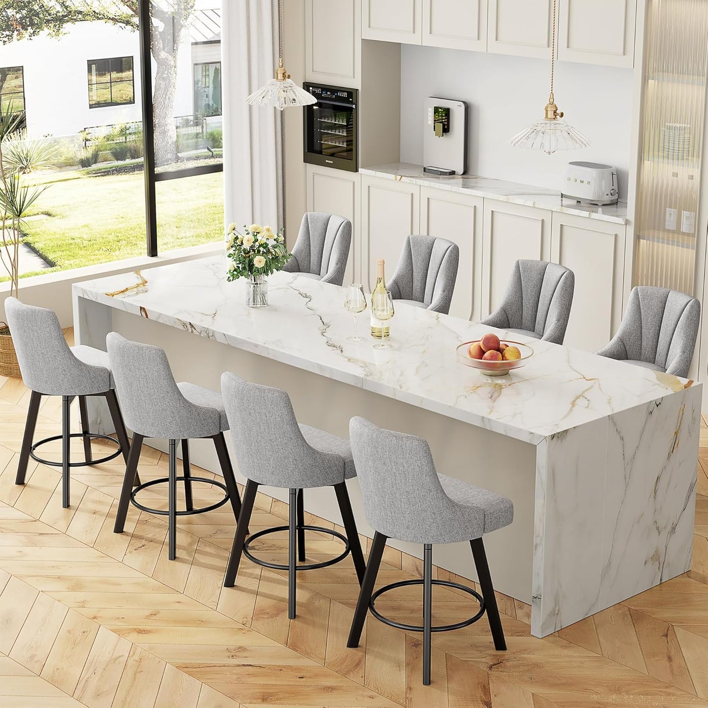 Swivel Bar Stools with Backs for Kitchen Island, Set of 8