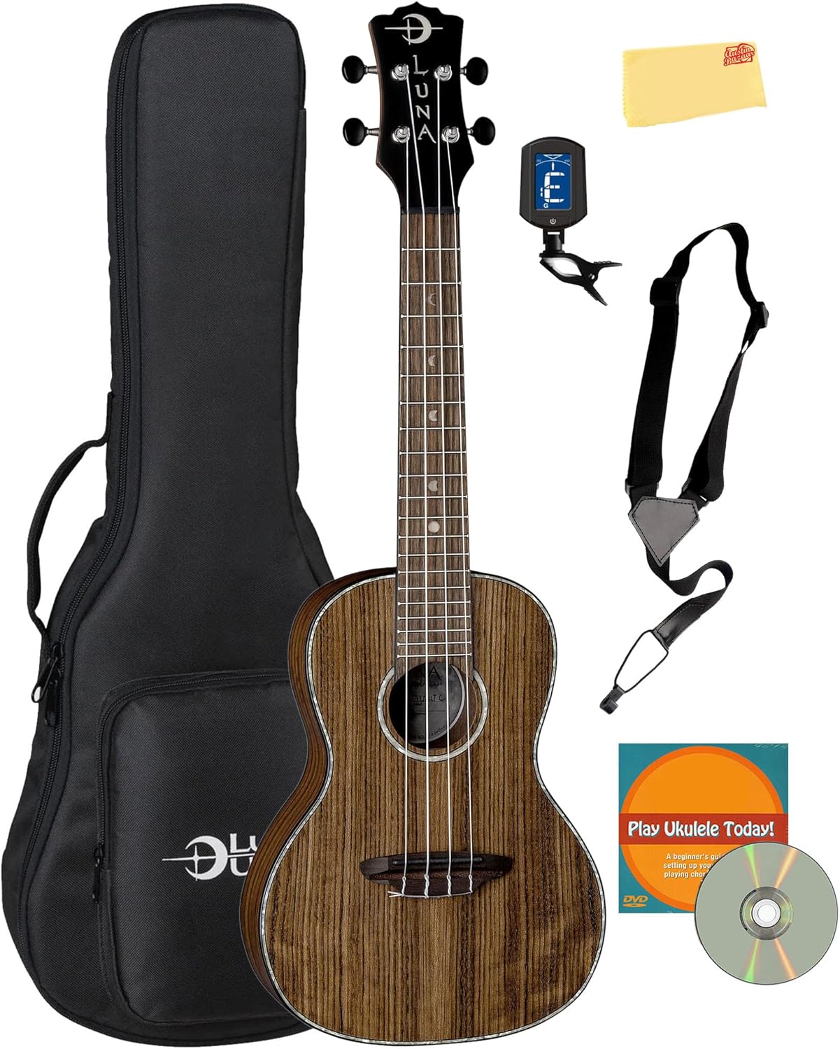 Luna Walnut Concert Ukulele Bundle with Gig Bag and More