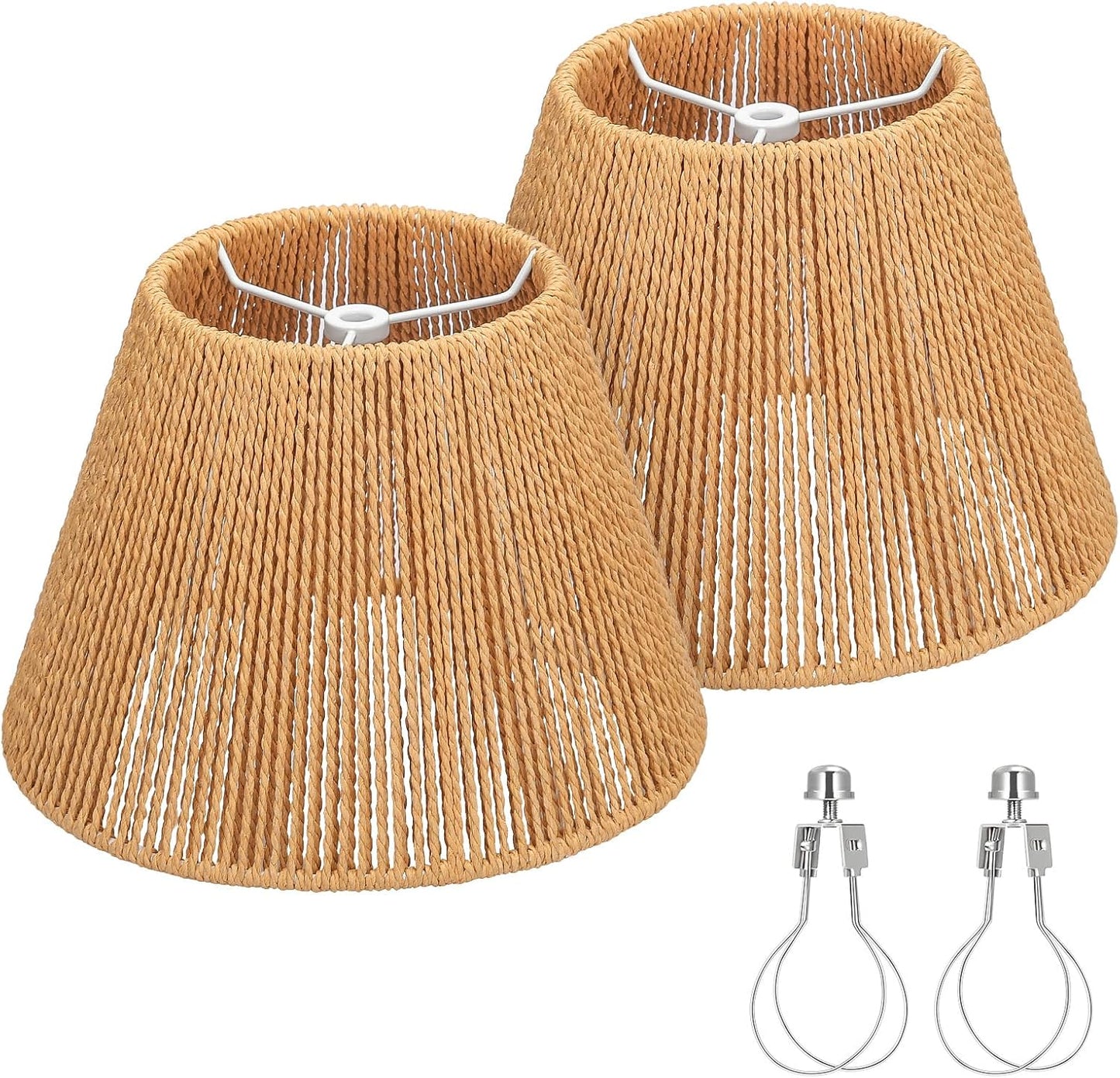Rattan Lamp Shades Set of 2 for Table Lamps, Hand Woven Design