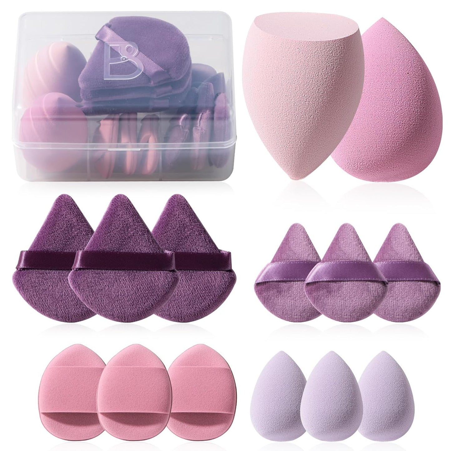 BS-MALL 14PC Triangle Puff Makeup Sponges Set - Versatile for Liquid, Cream & Powder!