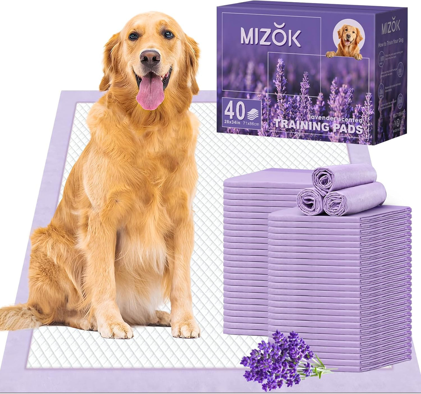 MIZOK Puppy Pads 28x34in Lavender Scented for Dogs and Puppies