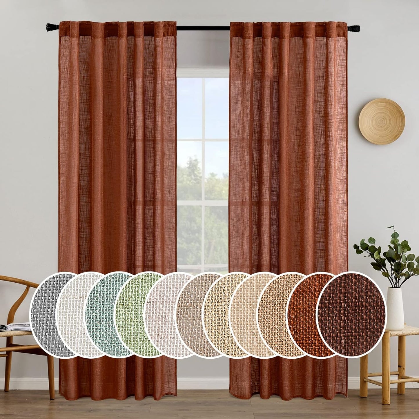 MIULEE Burnt Orange Linen Curtains for Stylish Home Decor