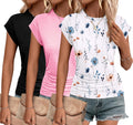 Womens Ruched Cap Short Sleeve T Shirt - Stretchy Soft Tunic