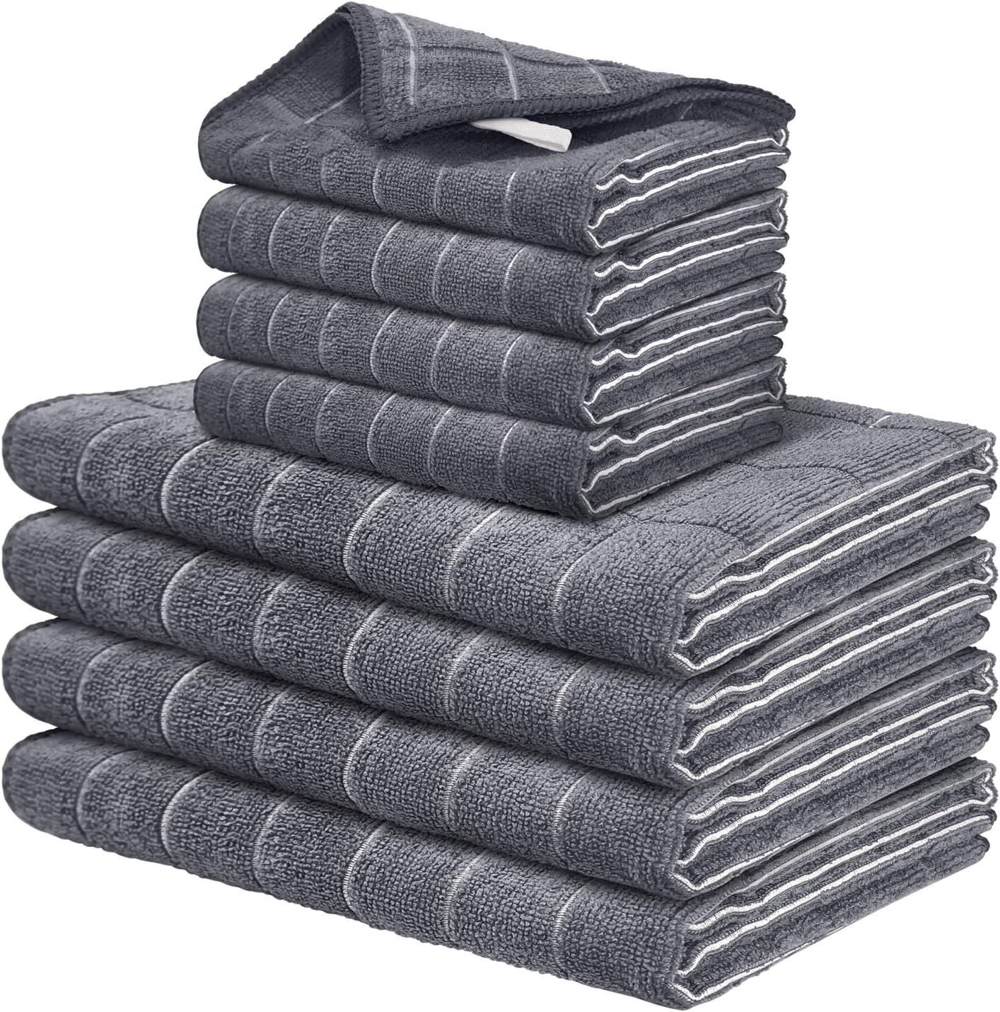 Ultra-Soft Absorbent Kitchen Towels - 8-Pack Grey Checkered Set