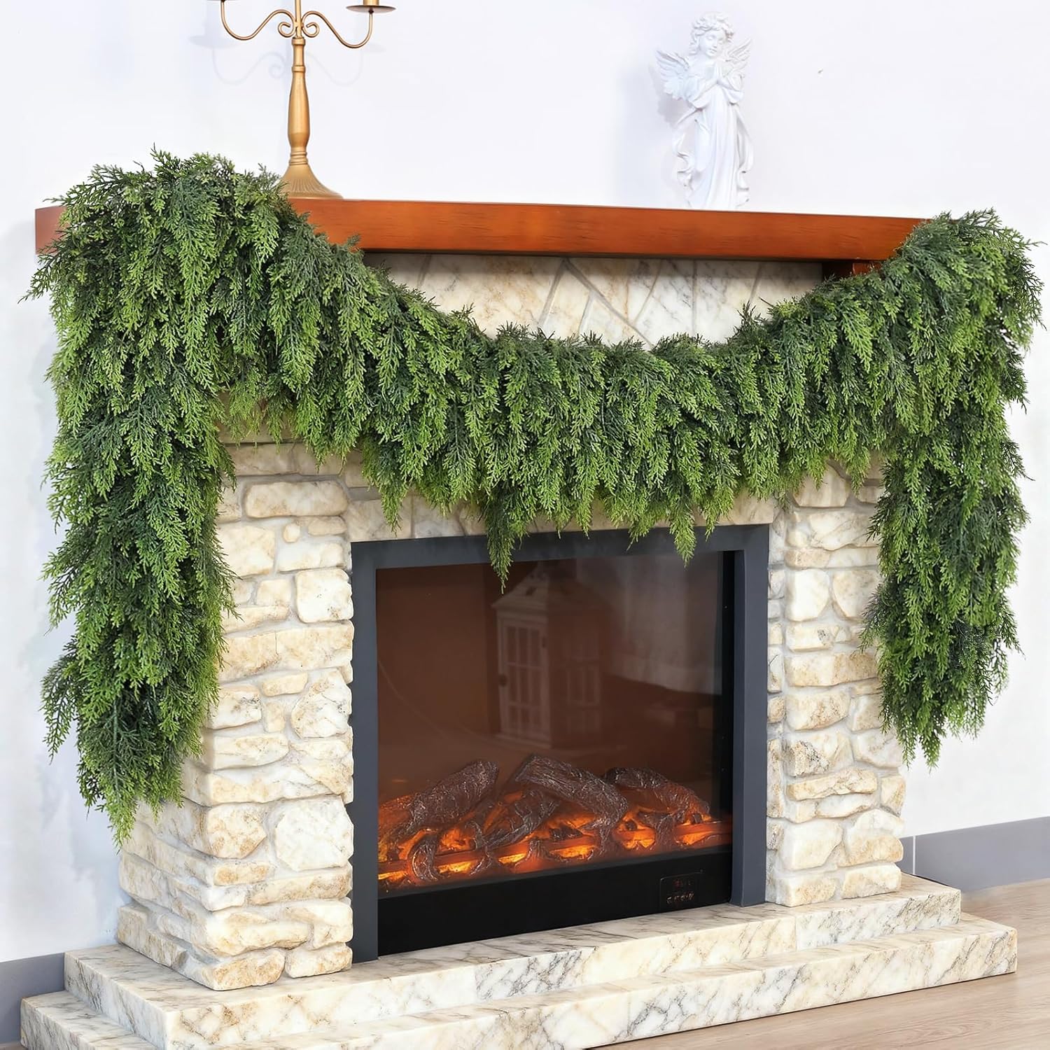 Christmas Cedar Garland - 5ft Lifelike Faux Green Pine Decor