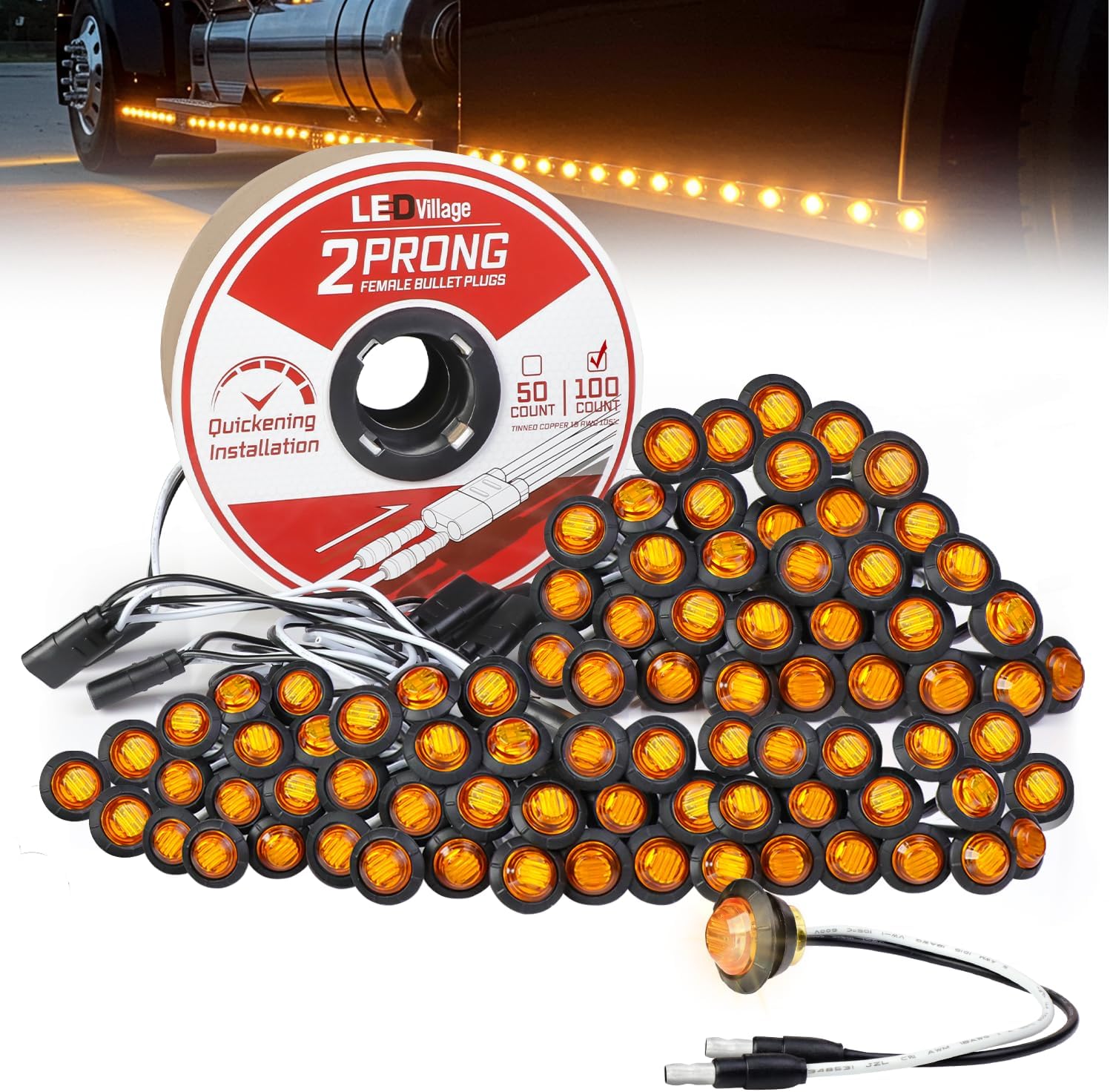 3/4 Inch Amber LED Marker Light Pack of 100 for Easy Setup