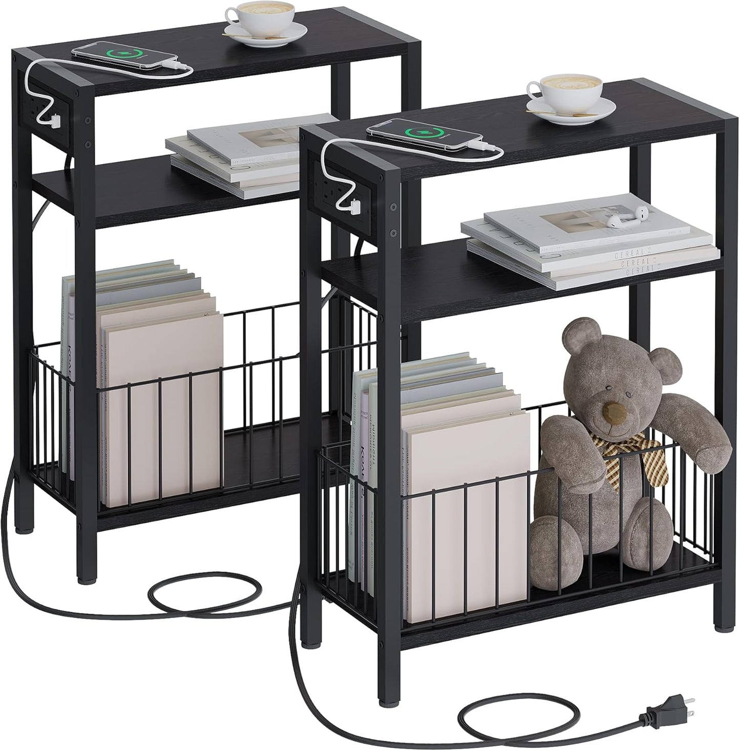 Narrow Side Table with Charging Station for Small Spaces