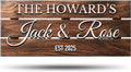 Personalized Solid Wood Family Name Plate with Couples Names - Rustic