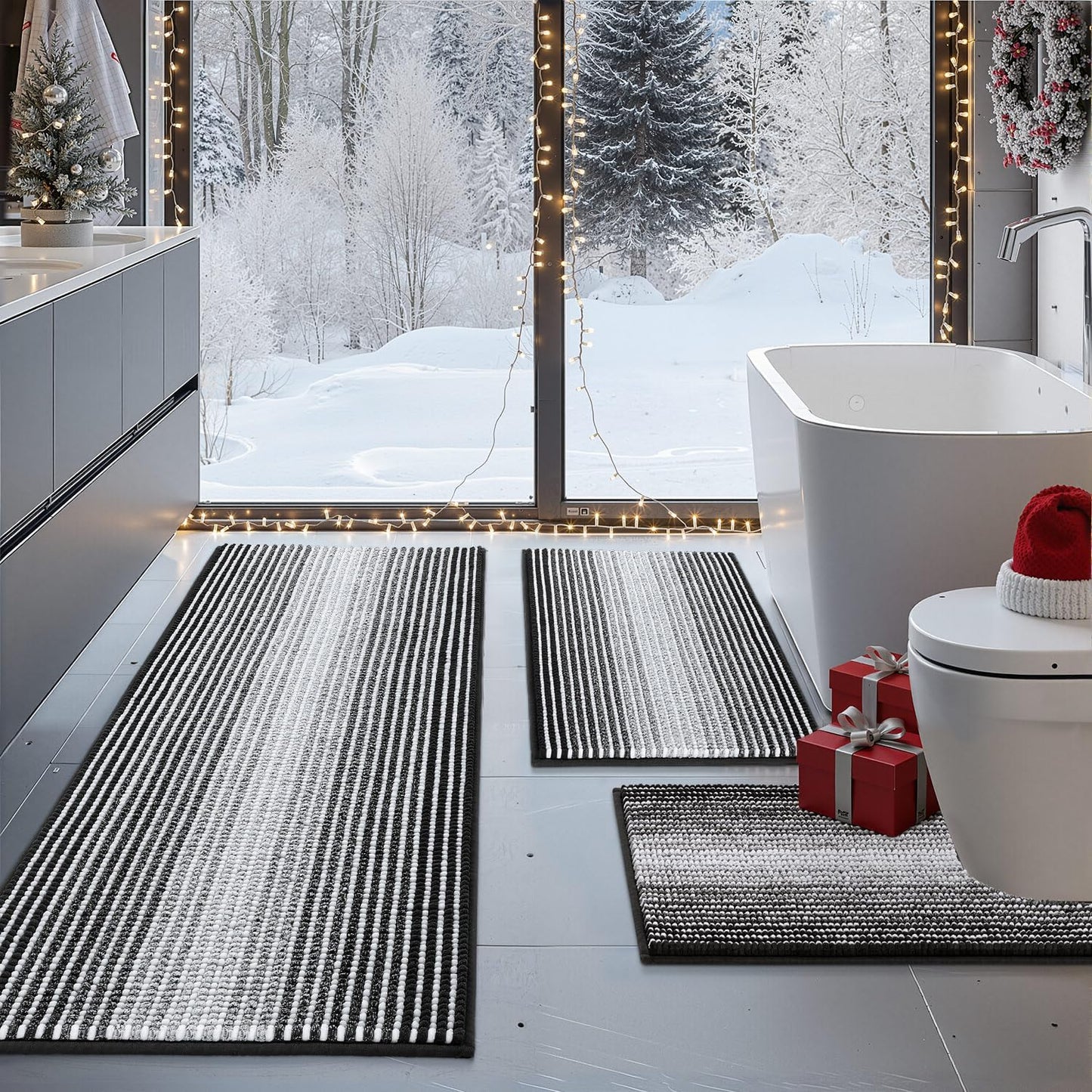 BSICPRO Bathroom Rugs Sets 3 Piece, Non-Slip Chenille Mats