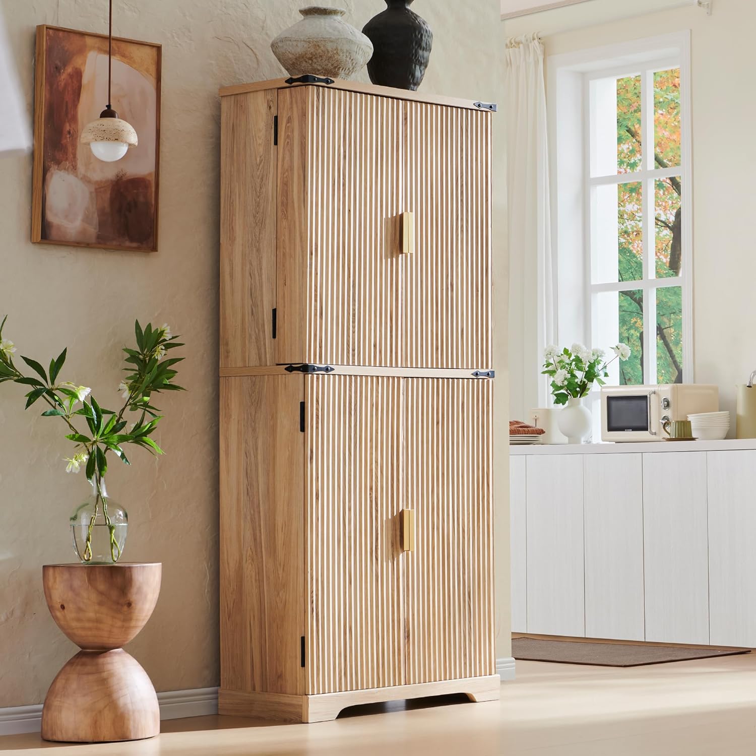 Fluted Pantry Cabinet - 72in Tall Modern Storage Solution
