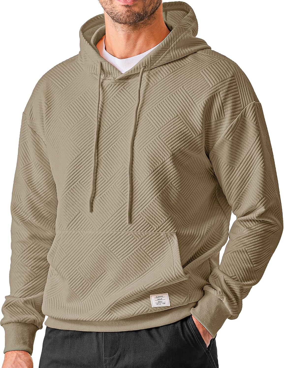 JMIERR Texture Hooded Hoodie for Men