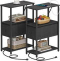 Small Narrow End Table with Charging Station - Compact Bedside Helper