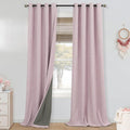 Mrs.Naturall Pink Grommet Linen Blackout Curtains for Privacy