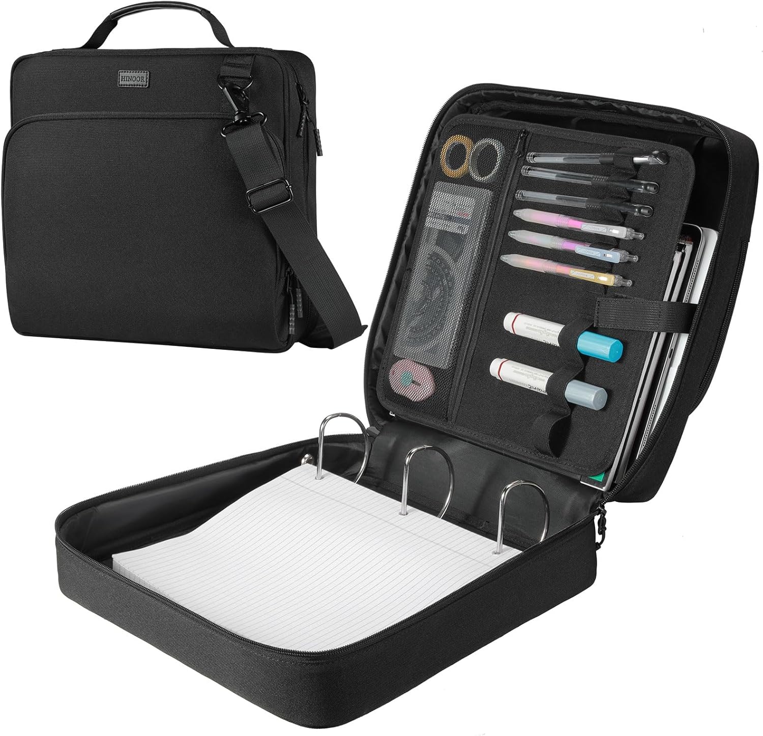 3-Inch 3-Ring Zipper Binder with Shoulder Strap for Students