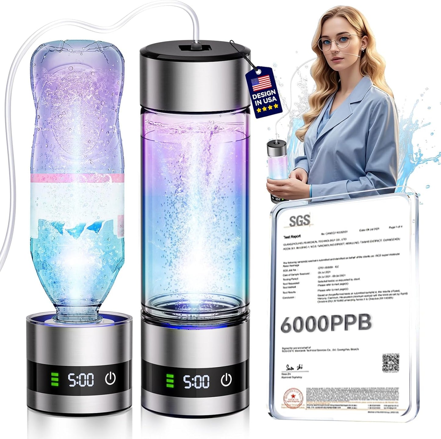 4.0 Upgrade Hydrogen Water Bottle with SGS Certification 6000PPB