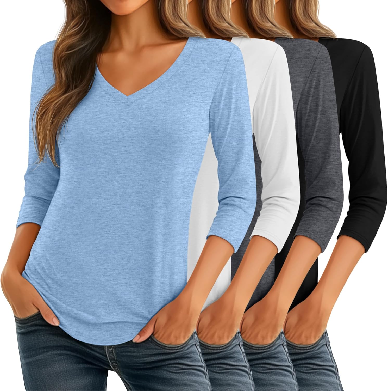 Ficerd Women's 3/4 Sleeve T Shirts for Casual Summer Style