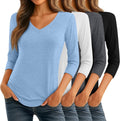 Ficerd 4 Pack Women's 3/4 Sleeve V Neck Tunic Tops - Comfortable Shoes