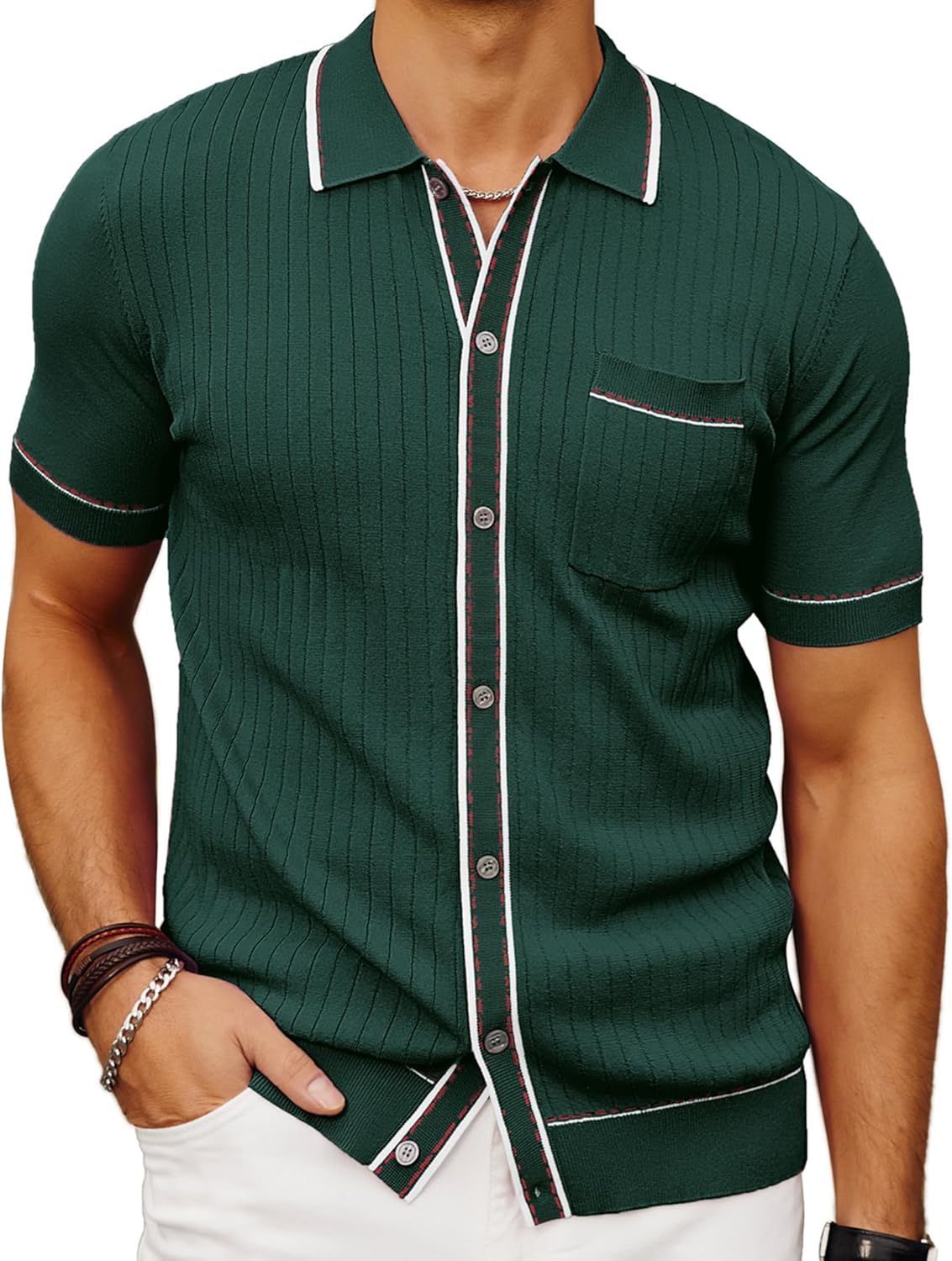 PJ PAUL JONES Vintage Retro Short Sleeve Button Down Polo Shirt