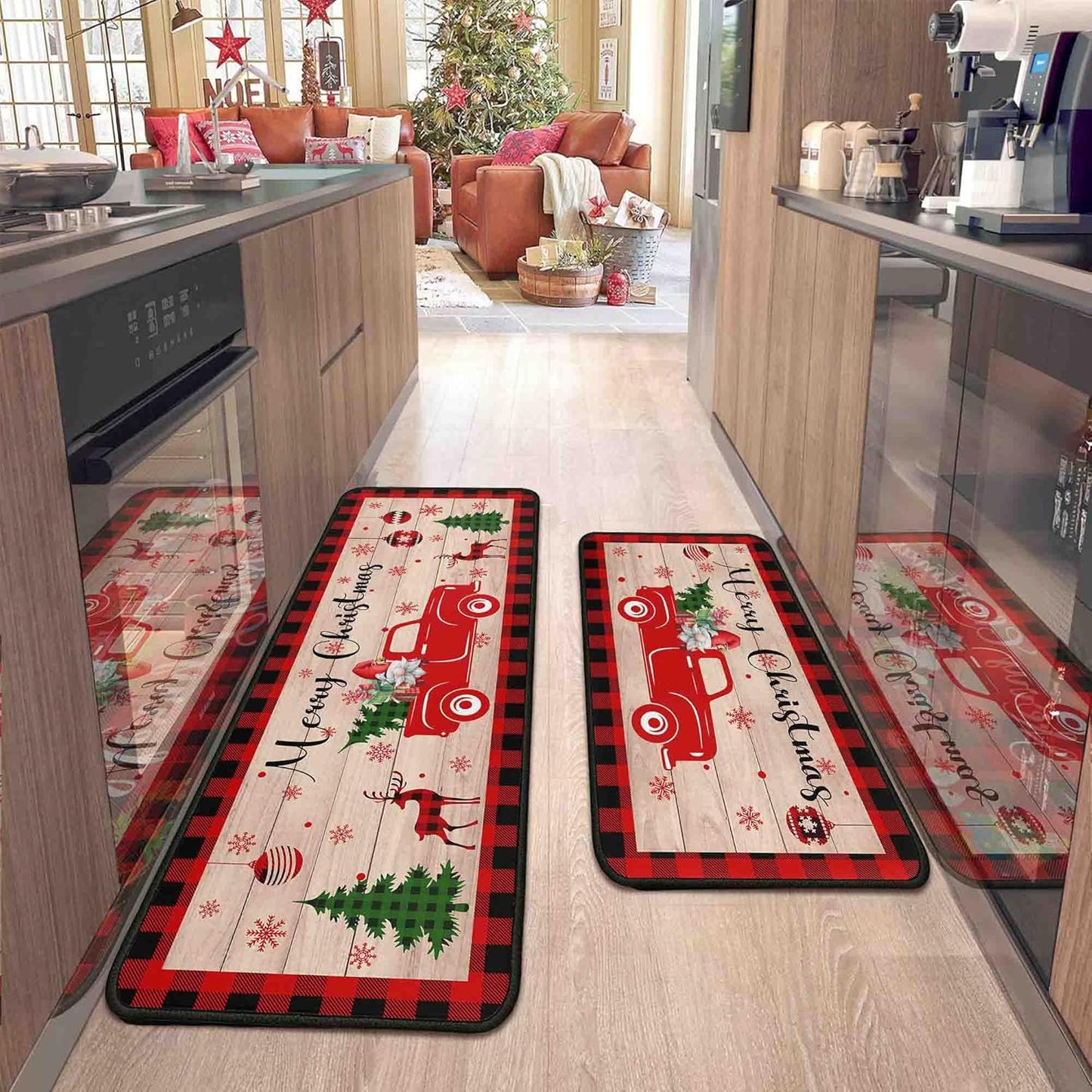 2 Pcs Christmas Kitchen Rugs and Mats for Festive Decor