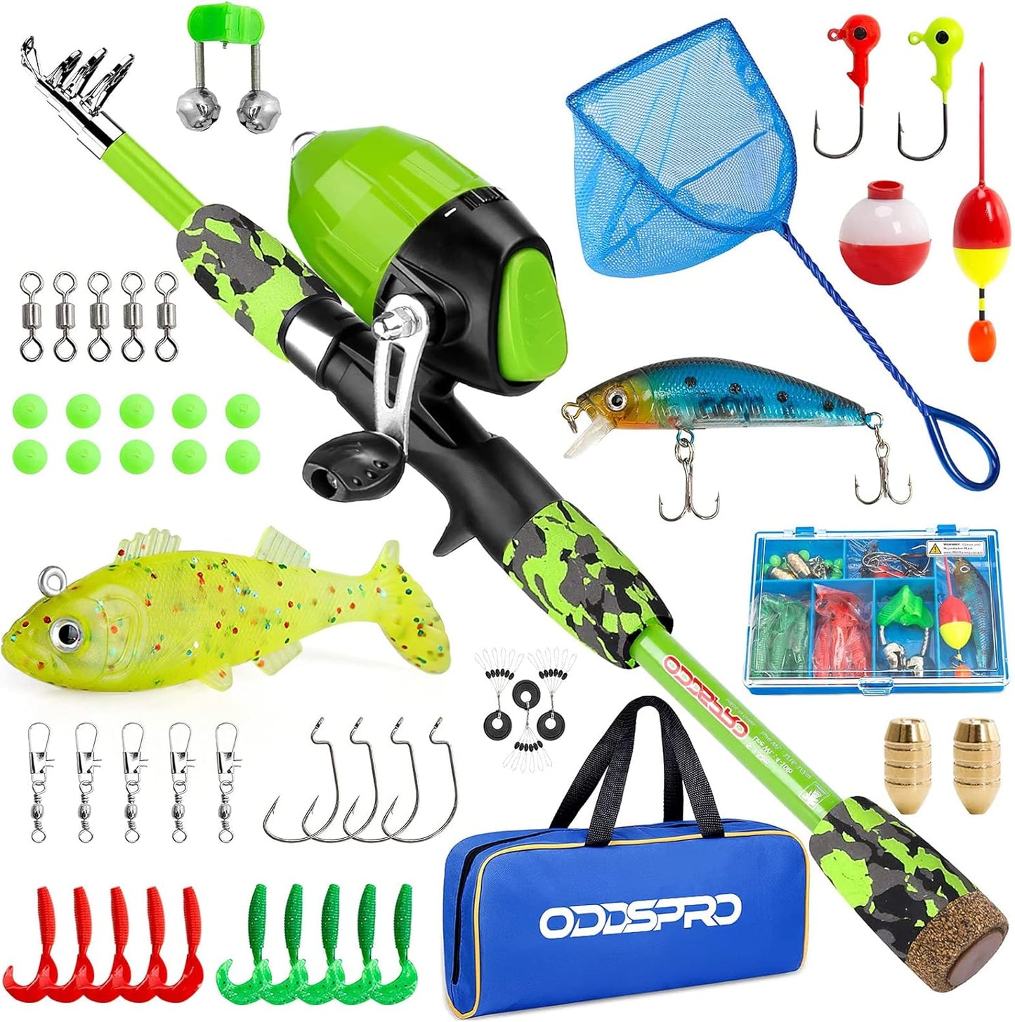 ODDSPRO Kids Fishing Pole Pink - Portable Telescopic Combo Kit