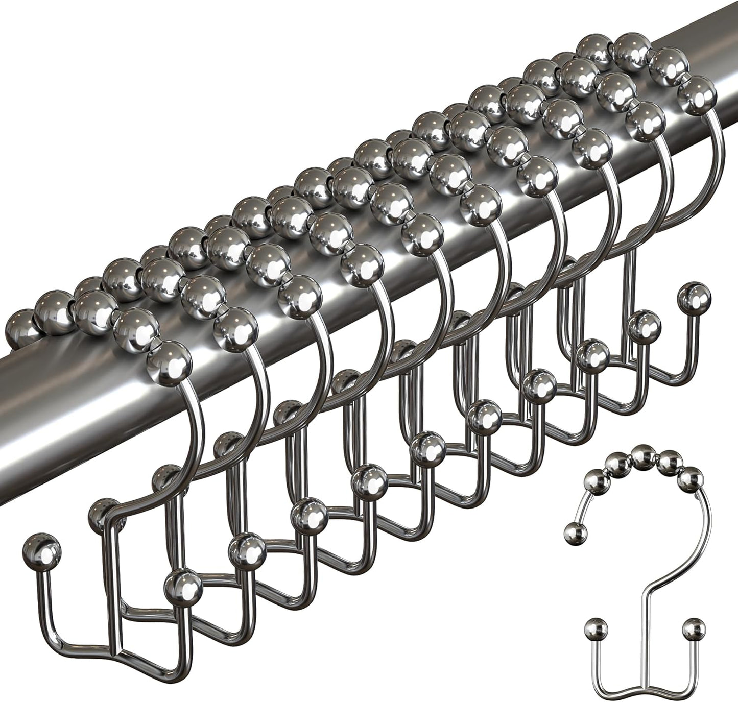 Rust Resistant BigFoot Shower Hooks Set - Easy Glide, Fits Standard Rods - 12 Pcs
