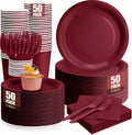 Burgundy Paper Plates and Napkins Set for 50 - All-in-One Party Kit