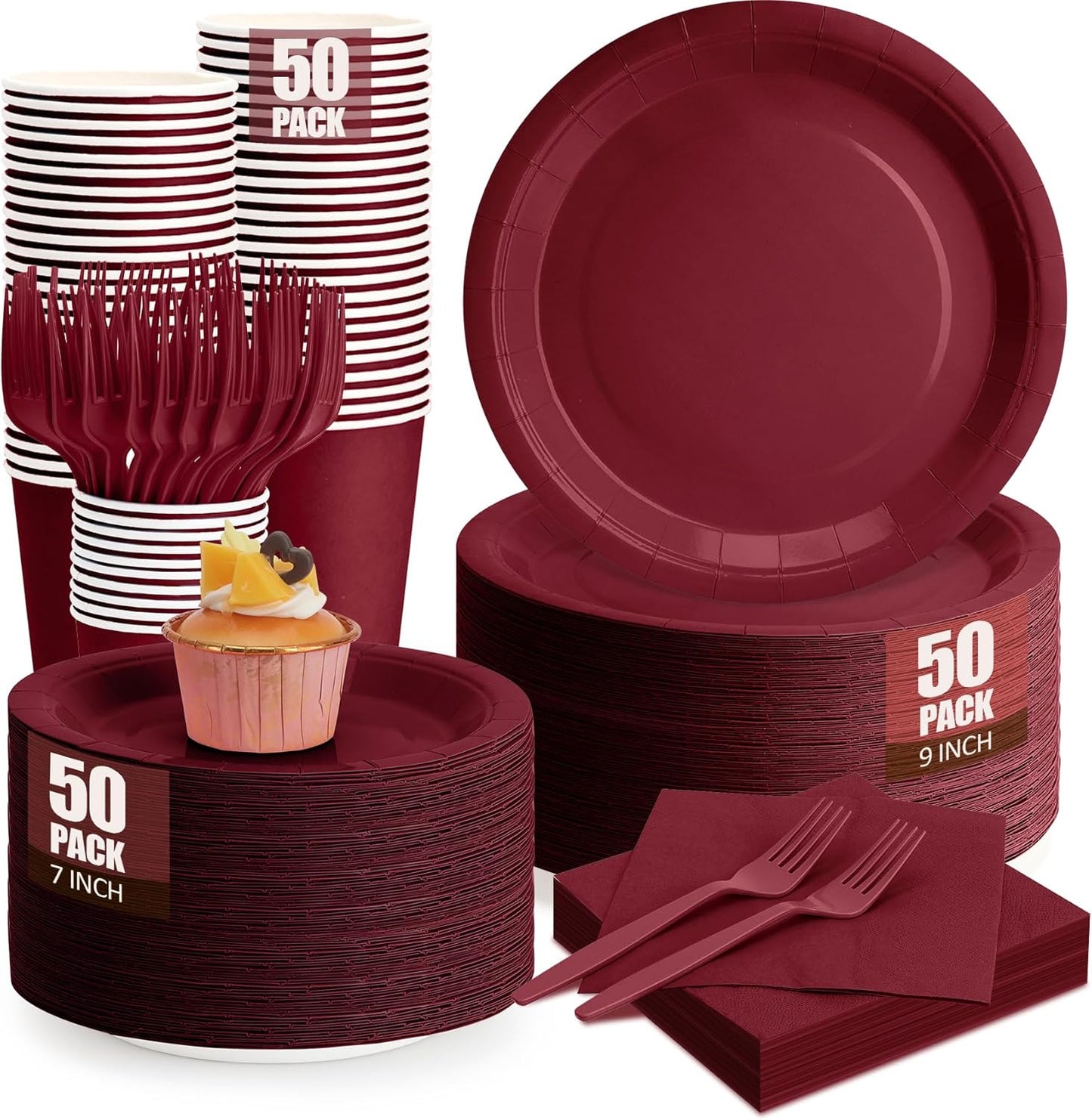 250Pcs Burgundy Paper Plates and Napkins for Any Occasion