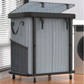 190L 50 Gal Gray Rolling Laundry Basket with Wheels - 2 Section Tall