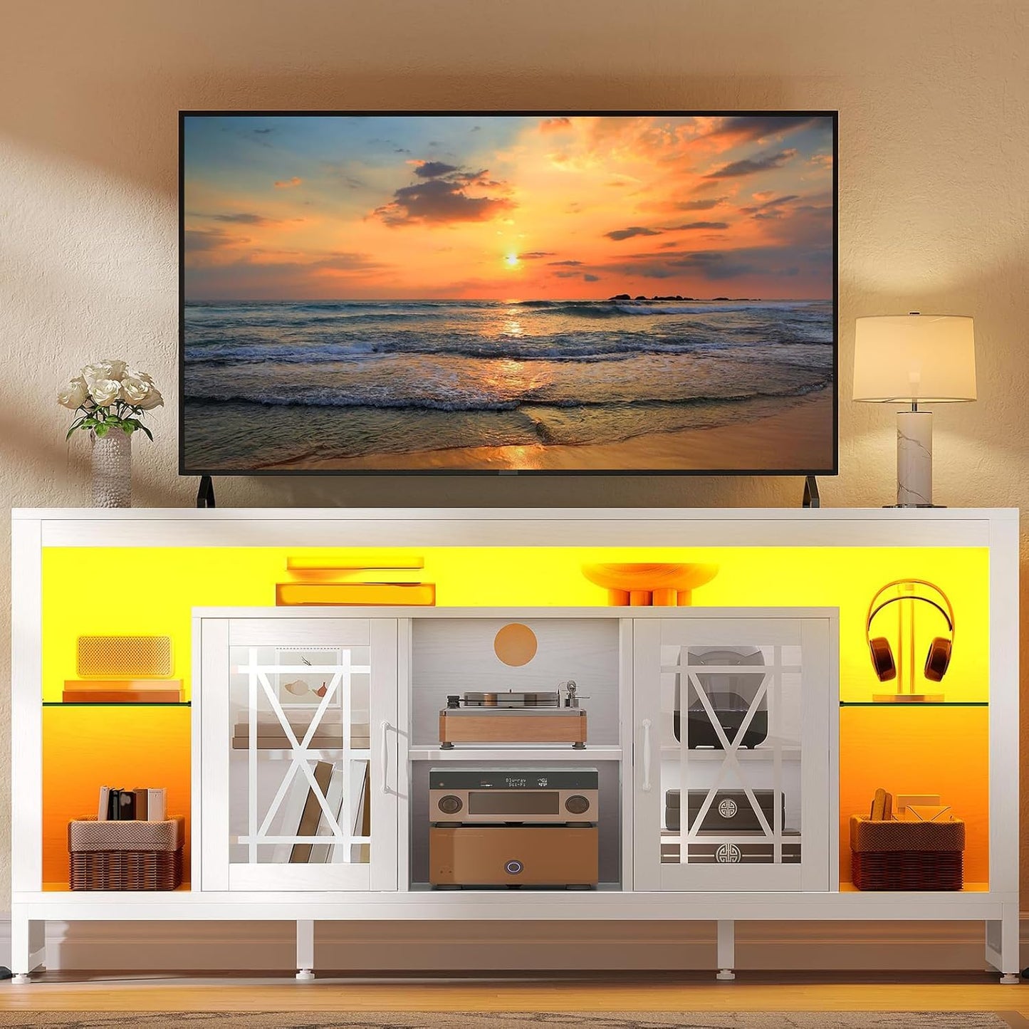 YITAHOME 33.5'' Tall TV Stand: Stylish White Entertainment Center