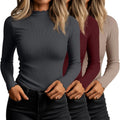 Huukeay Women's Mock Turtleneck Tops 3 Pack - Cotton Ribbed Slim Fit