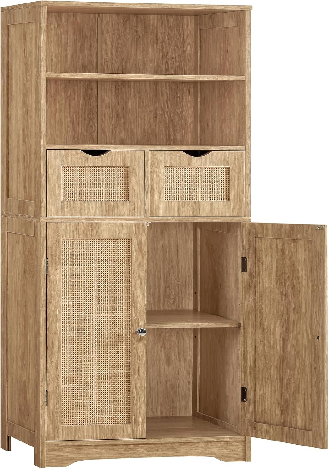 Iwell Tall Storage Cabinet with Rattan Design for Versatile Use