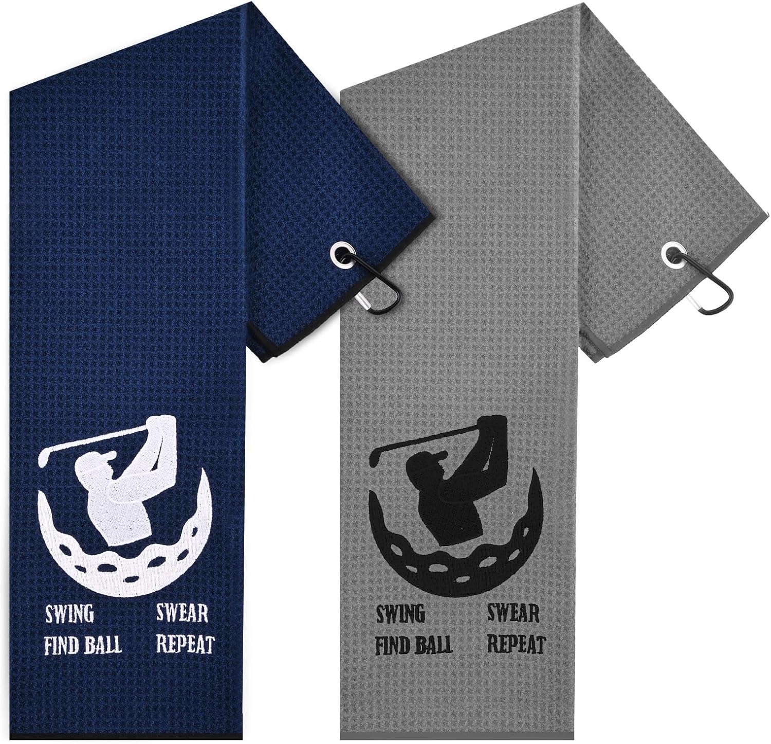 Premium Waffle Golf Towels 2-Pack - Funny Embroidered Design - Keep Your Gear Clean & Fresh!