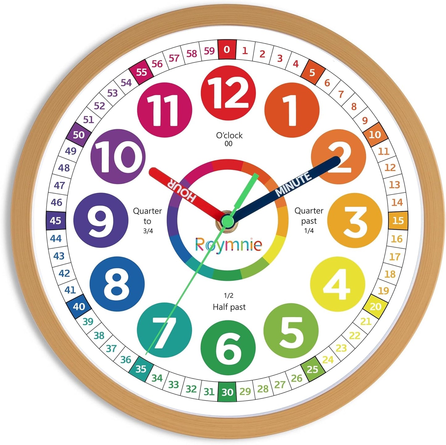 Roymnie 14 Inch Wall Clock for Kids Learning to Tell Time