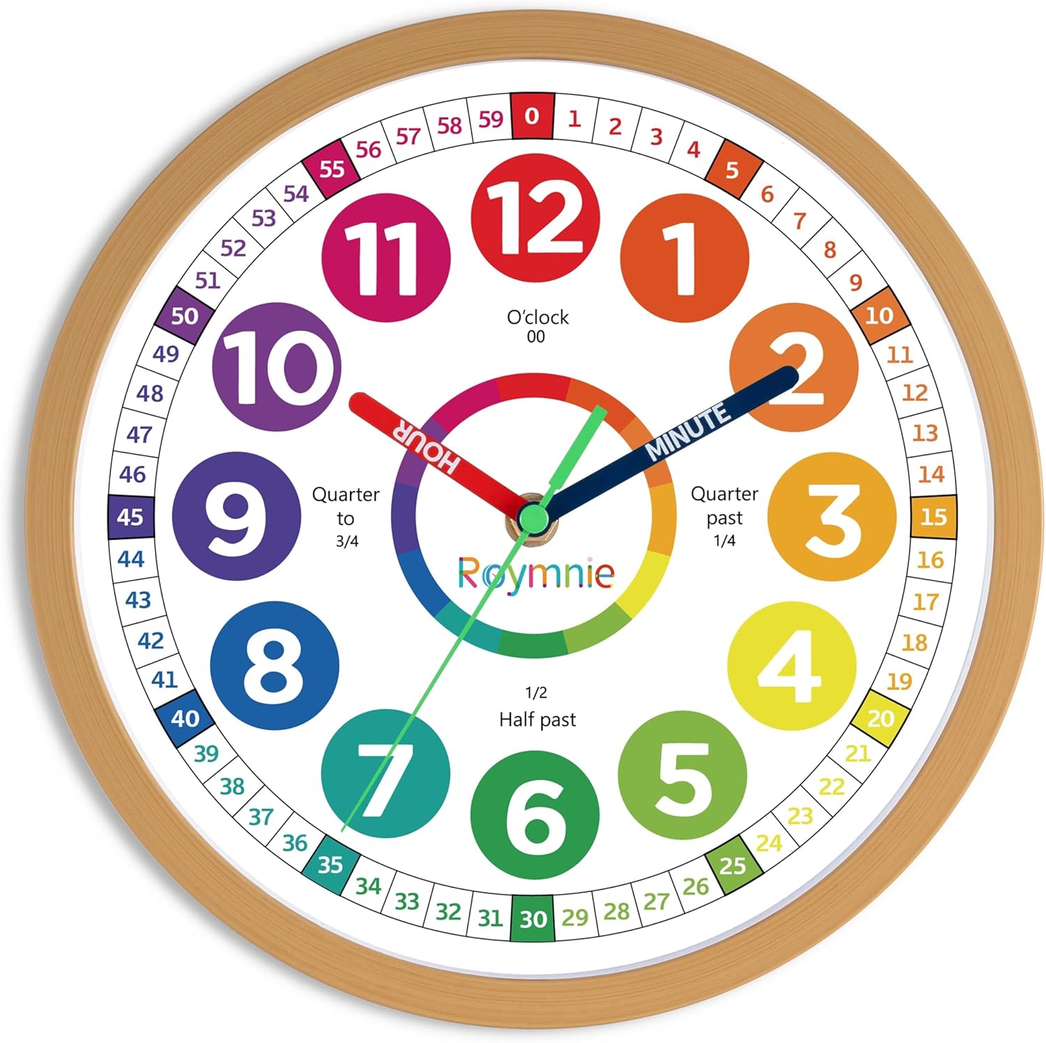 Roymnie 14 Inch Wall Clock for Kids Learning to Tell Time